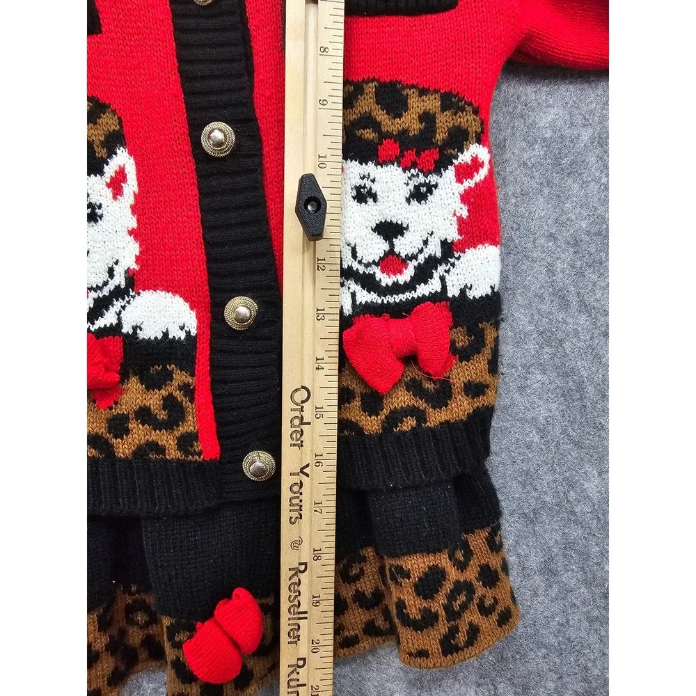 Jet Set Sweaters Vintage Kids Red Leopard Puppy Knit Cardigan Skirt Set Size‎ 6